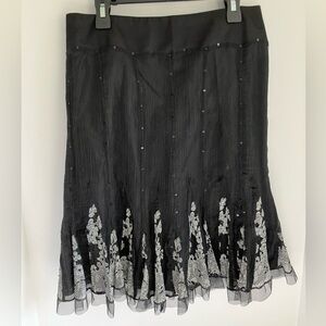 Women’s Lacy, Embellished Skirt, S, Black/White, Sheer Overlay, Flared